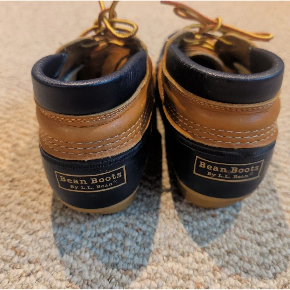 LL Bean Bean Classic Low Duck Boots Mens 8 Blue Tan Rubber Outdoor Lace Up